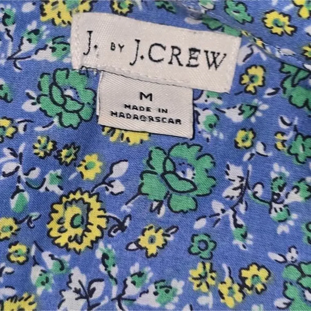 J. Crew‎ Blue Yellow Ditsy Floral Button-Up Shirt Women's Size Medium